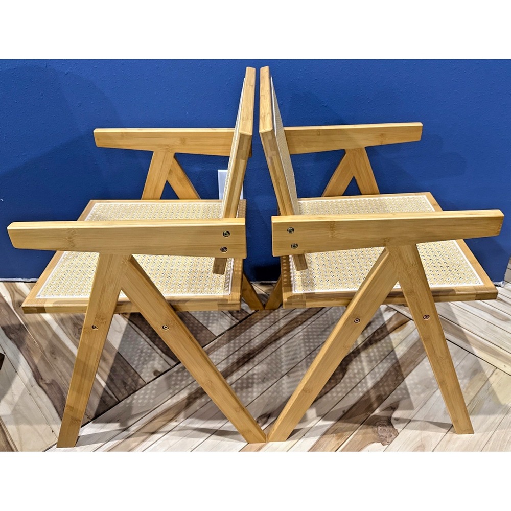 Set of 2 EUC Rattan Dining Armchairs Bamboo Frame Mid Century Design - Picture 13 of 13